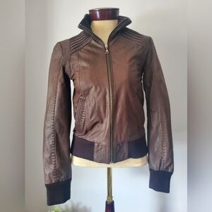 Danier fitted leather and  wool brown jacket. Size xs
